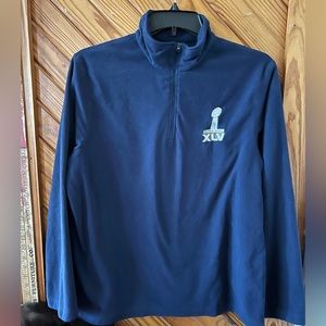 Large Super Bowl XLV blue fleece.  Held in DALLAS.  2011 Steelers vs Green Bay.